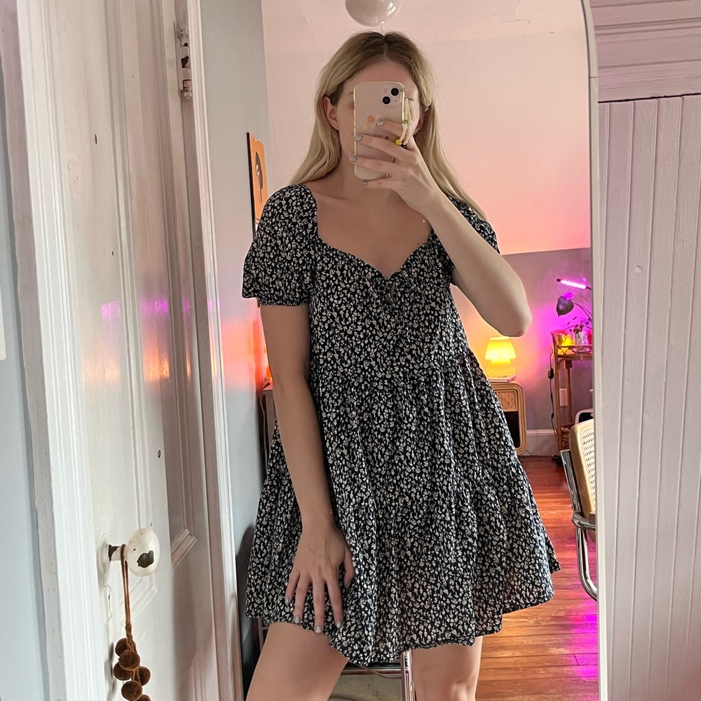 LACAUSA Playa Babydoll Dress in Blue Magic Mushroom